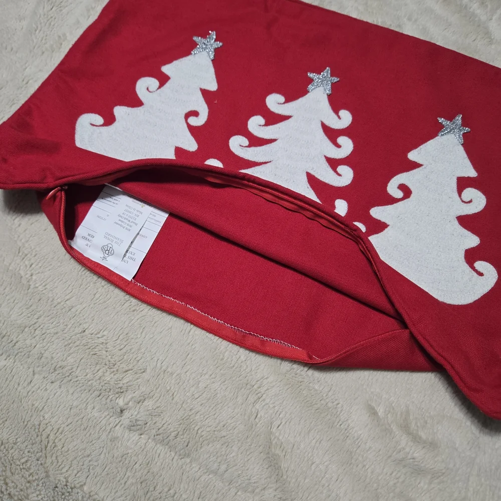 Holiday Red and White Christmas Tree Pillow Cover Only